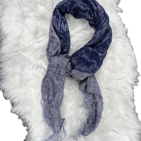 Silvery Navy and Light Blue Scarf with Silver Threading 57X19 - Picture 4 of 14